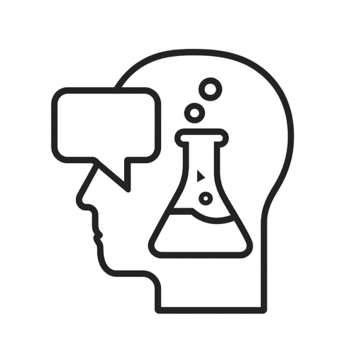 A beaker silhouette within a human head, conveying the notion of chemistry being studied and discussed about.